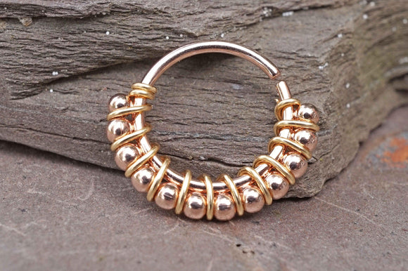 Bali Ball Rose Gold Nose Ring Hoop 20 Gauge