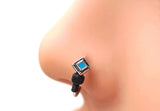 Square Turquoise Silver Nose Hoop Nose Ring 20 Gauge