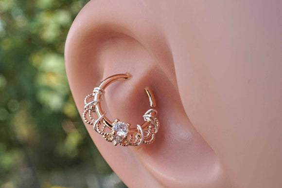 16 Gauge Rose Gold Daith Rook Hoop Ring Daith Septum Hoop