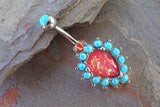 Pink Opal Turquoise Silver Belly Button Ring