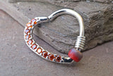 16 Gauge Crystal Red Crystal Silver Heart Daith Rook Hoop Ring Daith