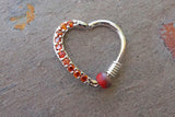 16 Gauge Crystal Red Crystal Silver Heart Daith Rook Hoop Ring Daith