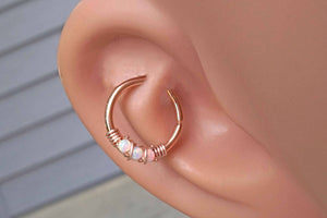 3 White Opal Rose Gold Daith Rook Hoop Ring Daith Septum Hoop