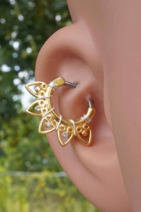 Tribal Fan Gold Daith Earring Rook Earring Hoop Gold Clicker