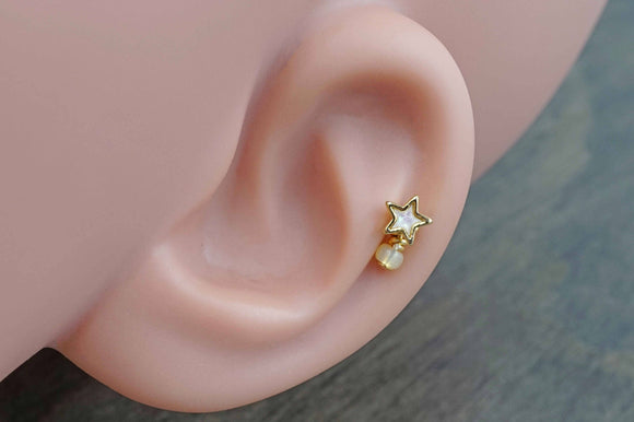 White Opal Star Gold Stud Cartilage Earring Piercing 16g