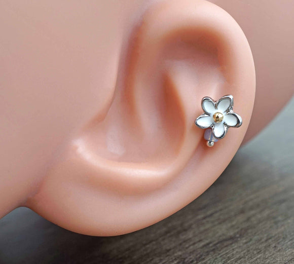 White Daisy Flower 16g Cartilage Tragus Helix Earring