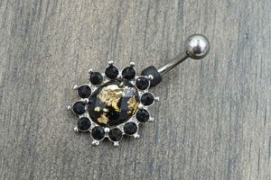 Black and Gold Belly Button Ring Prong Set