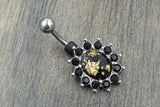 Black and Gold Belly Button Ring Prong Set