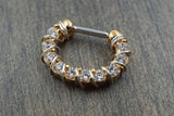 16 Gauge Gold and CZ Septum Clicker Daith Clicker Rook Hoop