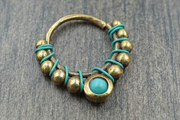 14 Gauge Turquoise Brass Rook Earring Daith Earring Hoop Septum