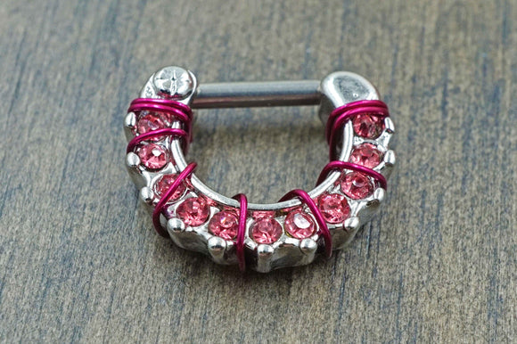 SALE - Bright Pink Daith Hoop Rook Earring Clicker Septum Clicker Ring