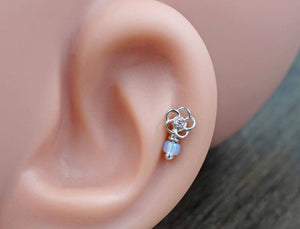 Pink Crystal Flower Silver Tragus Cartilage Helix Earring Piercing 16g