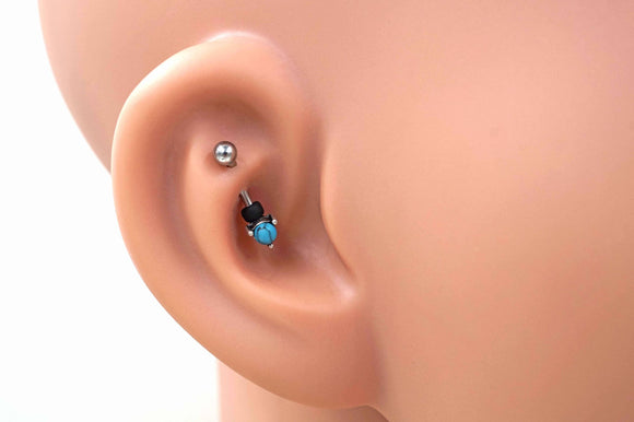 Turquoise Blue Prong Set Silver Rook Earring Daith Piercing Eyebrow Ring