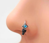 Square Turquoise Silver Nose Hoop Nose Ring 20 Gauge