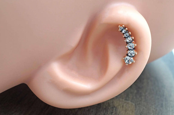 14kt Rose Gold Cartilage Earring Cartilage Stud Clear Cascading Crystals