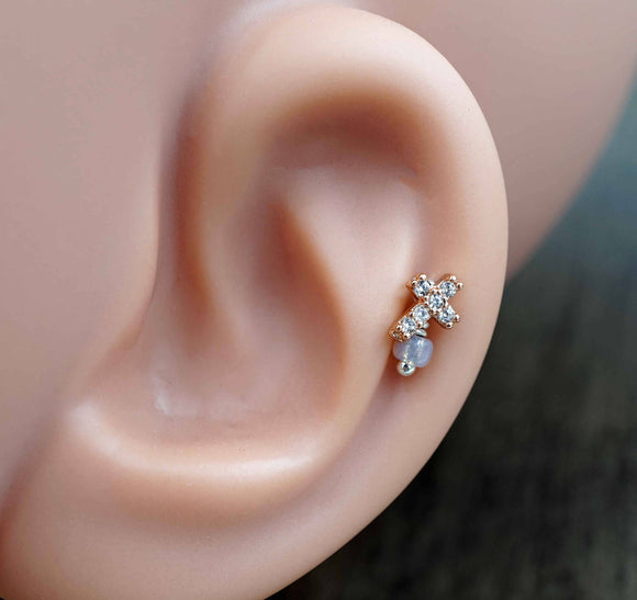 Cross Rose Gold Tragus Earring Piercing 16g