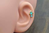 Pharaoh Triangle Teal Opal Gold Stud Cartilage Earring Piercing 16g