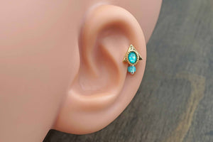 Pharaoh Triangle Teal Opal Gold Stud Cartilage Earring Piercing 16g