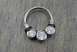 SALE - 14g 16g Triple Crystal Silver Septum Ring Hoop Bull Ring Nose Piercing