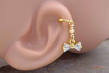 Crystal Bow Beaded Gold Stud Cartilage Hoop Earring Piercing 16g