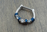 SALE - 16 Gauge Blue and Clear Crystal Daith Rook Earring Septum Clicker