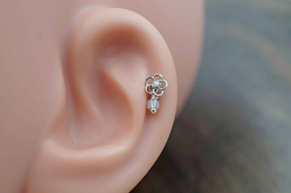 White Opal Flower Silver Tragus Cartilage Helix Earring Piercing 16g