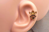 Chocolate and Topaz Crystal 14kt Rose Gold Cartilage Earring Cartilage Stud