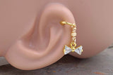 Crystal Bow Beaded Gold Stud Cartilage Hoop Earring Piercing 16g