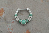 16 Gauge Mint Green Opal Vintage Septum Ring Clicker Bull Ring Nose Piercing Daith