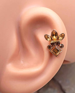 Chocolate and Topaz Crystal 14kt Rose Gold Cartilage Earring Cartilage Stud