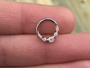 3 Crystal Septum Ring Silver Daith Piercing Rook Earring Hoop