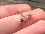 Mother of Pearl Flower CZ Gold Cartilage Earring Piercing 16g