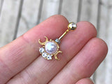 Crescent Moon Pearl Gold Belly Button Ring