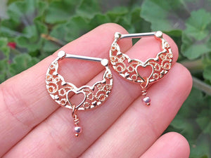 Filigree Heart Rose Gold Nipple Clicker Nipple Ring Nipple Piercing