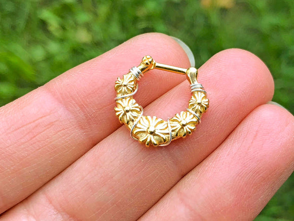 Gold Flower Daisy Daith Piercing Rook Earring Hoop Silver Clicker