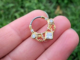 Lace Swirl Square CZ Gold Daith Piercing Rook Earring Hoop Silver Clicker