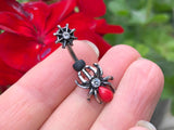 Short Belly Ring Black and Red Spider and Web Belly Button Ring