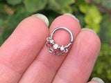 3 CZ Crystal With Chain Septum Ring Silver Daith Piercing Rook Earring Hoop