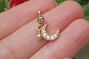 Dangling Crescent Moon Gold Helix Cartilage Tragus Earring Piercing 16g