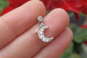 Dangling Crescent Moon Silver Helix Cartilage Tragus Earring Piercing 16g