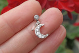 Dangling Crescent Moon Silver Helix Cartilage Tragus Earring Piercing 16g