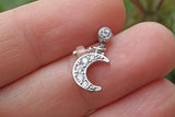 Dangling Crescent Moon Silver Helix Cartilage Tragus Earring Piercing 16g