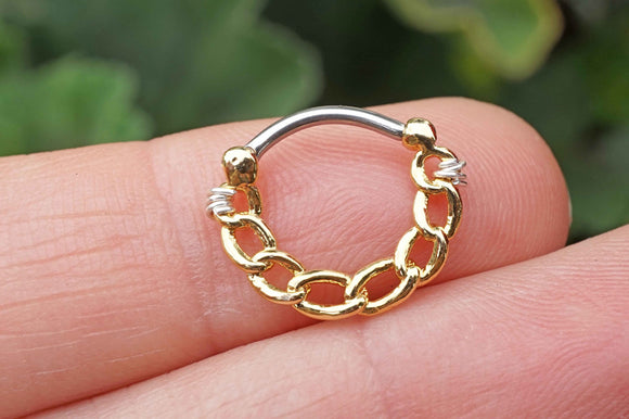 16 Gauge Chain Gold Daith Piercing Hoop Ring Daith Clicker Septum Hoop Clicker