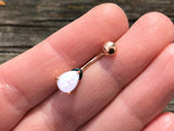 White Opal Belly Ring Rose Gold