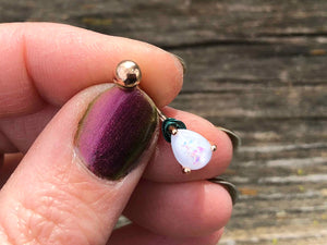 White Opal Belly Ring Rose Gold