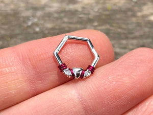 16 Gauge Silver Heart Hexagon Daith Rook Hoop Ring Daith