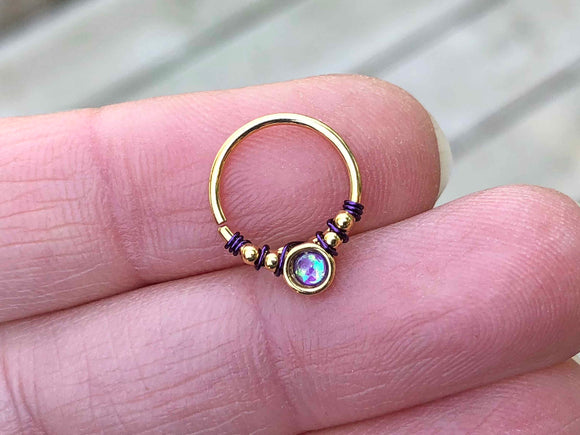 Purple Opal Gold Daith Earring Rook Piercing Hoop