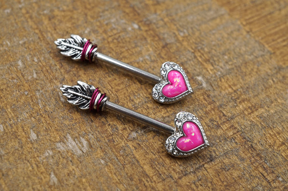 Pink Opal Heart Arrowhead Nipple Ring Nipple Barbell