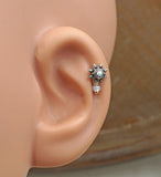 White Opal Sun Silver Cartilage Helix Earring Tragus