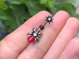 Short Belly Ring Black and Red Spider and Web Belly Button Ring